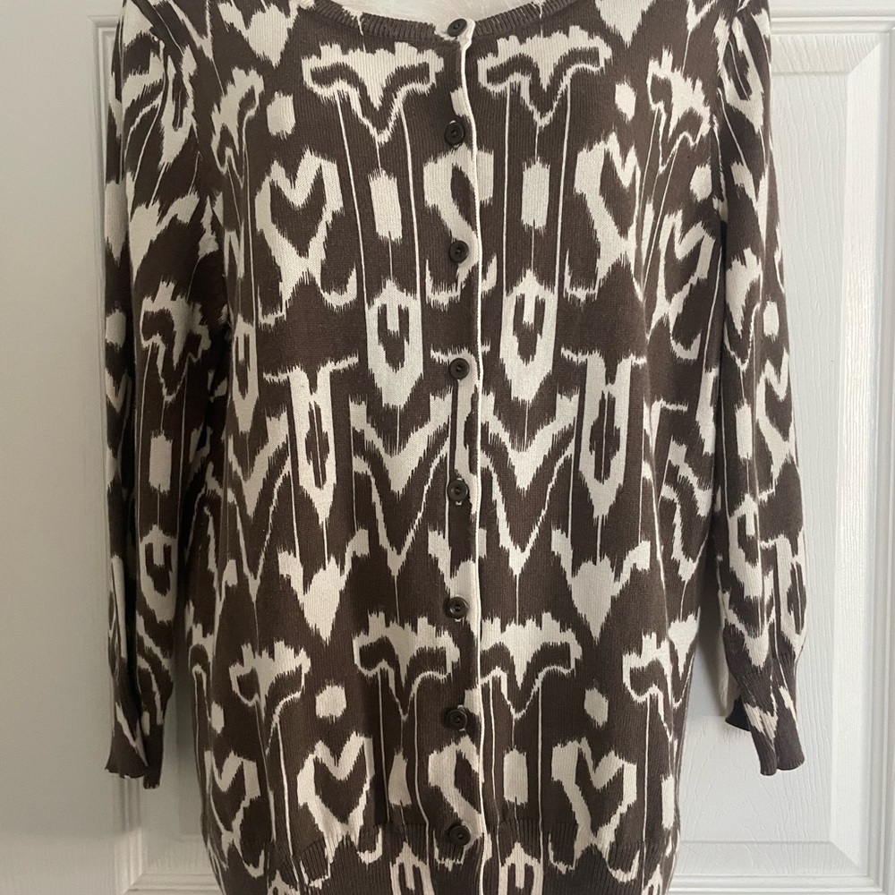 Talbots Chic Button-Down‎ Women's Cardigan in Brown and Cream